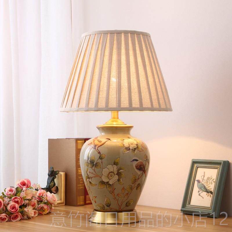 正品客厅台灯卧室全书房新中式式田园美欧式古沙发角几柜复铜陶瓷