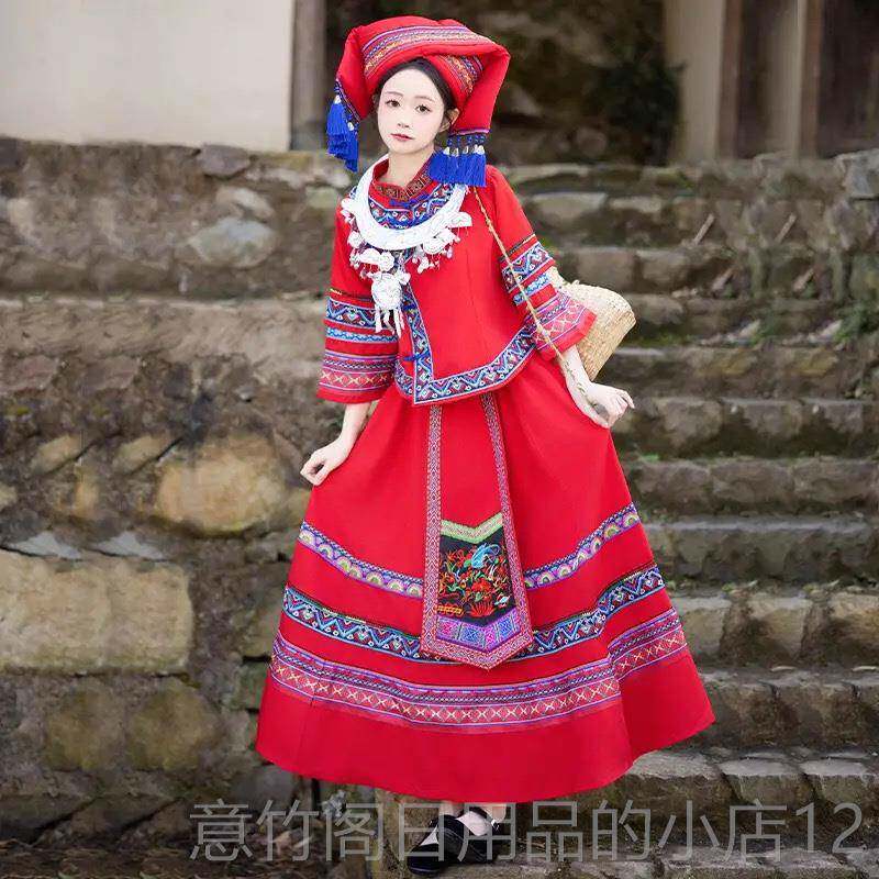 正品广壮款族服装新三月演饰出服少数民族舞蹈成西人壮锦刺绣长裙