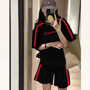 高档名牌纯棉运动服套装女夏季韩版宽松大码洋气时尚休闲两件套潮