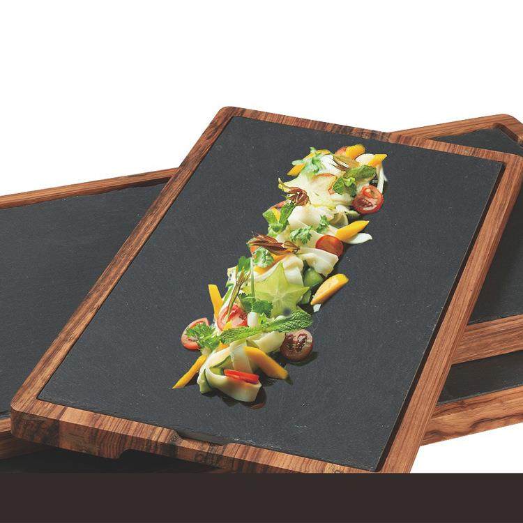 乌金木材质长方形底板配石板底托日韩料理店刺身专用实木托盘