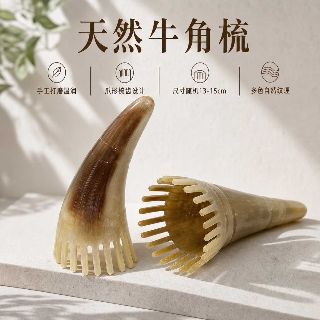 牛角按摩梳密齿尖角设计头疗洗发