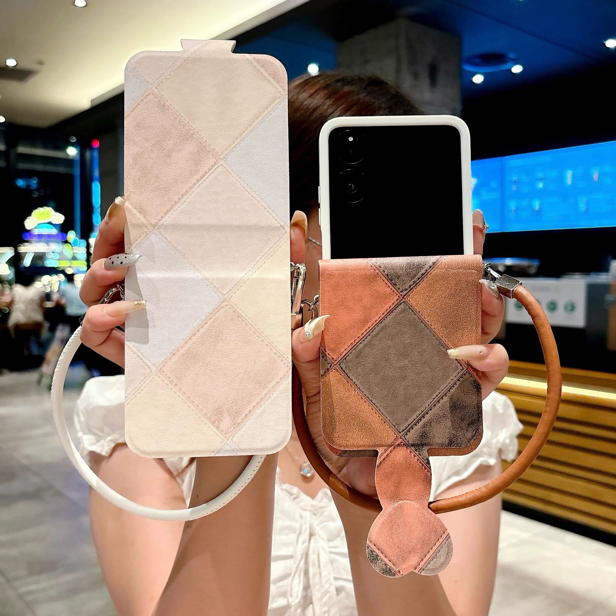 适用小米mixflip手机壳折叠屏荣耀MagicVFlip2肤感编织纹新款oppofindn3保护套拼色格子纹笔记本手提全包防摔