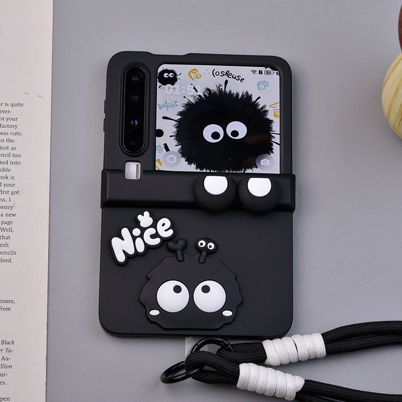 可爱煤炭球适用华为PuraX手机壳小米mixflip全包中轴壳膜一体荣耀magicvflip2防摔典藏版新款挂绳腕带保护套