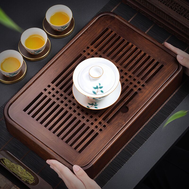 尚言坊茶盘家用简易一人茶台竹制储水式简约方小型托盘茶海干泡台