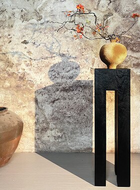 侘寂风玄关实木墩底座柱子客厅木雕中式造景落地摆件民宿碳化树桩