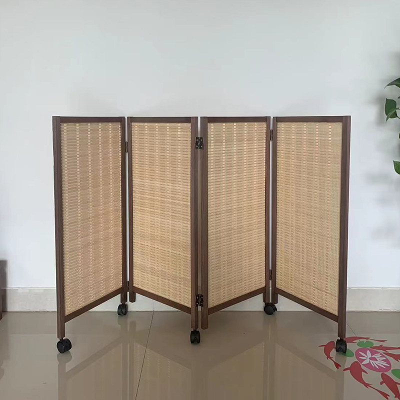屏风折叠移动带滑轮竹编幼儿园小屏风玄关隔断宠物栅栏区角矮折屏