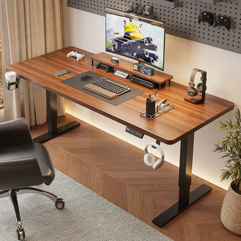 实木电动升降桌智能电脑桌工作台可升降电竞桌子家用学习办公书桌