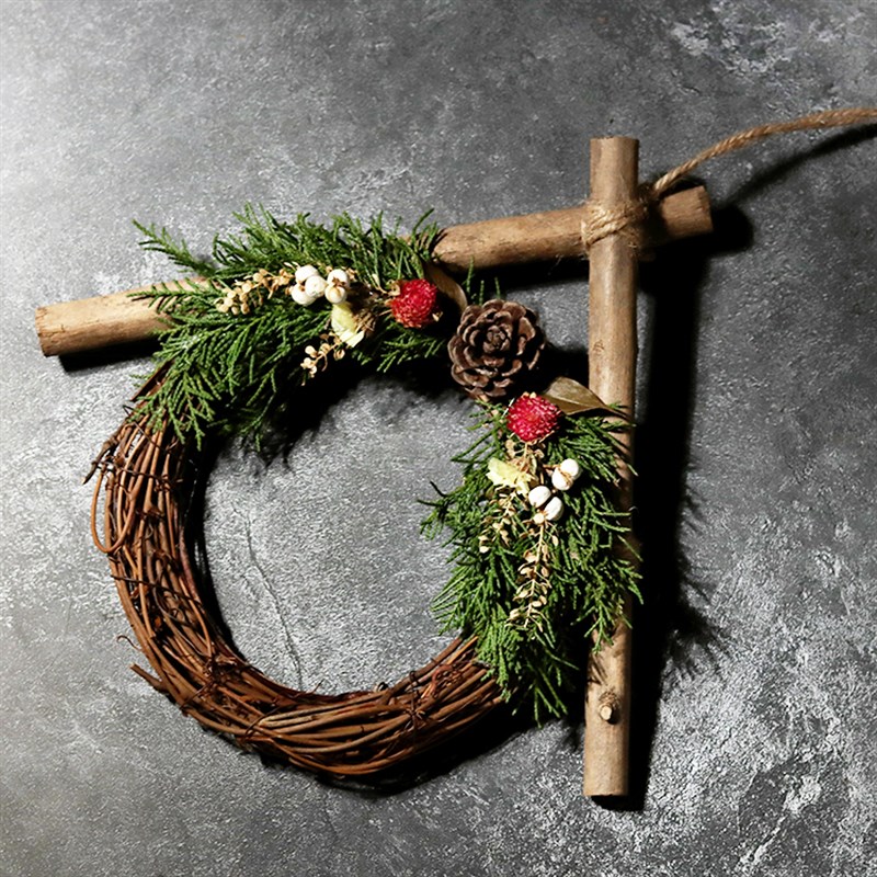 真花枯藤藤条花环树藤墙壁柳编田园风吊饰藤编藤圈松果森系装饰