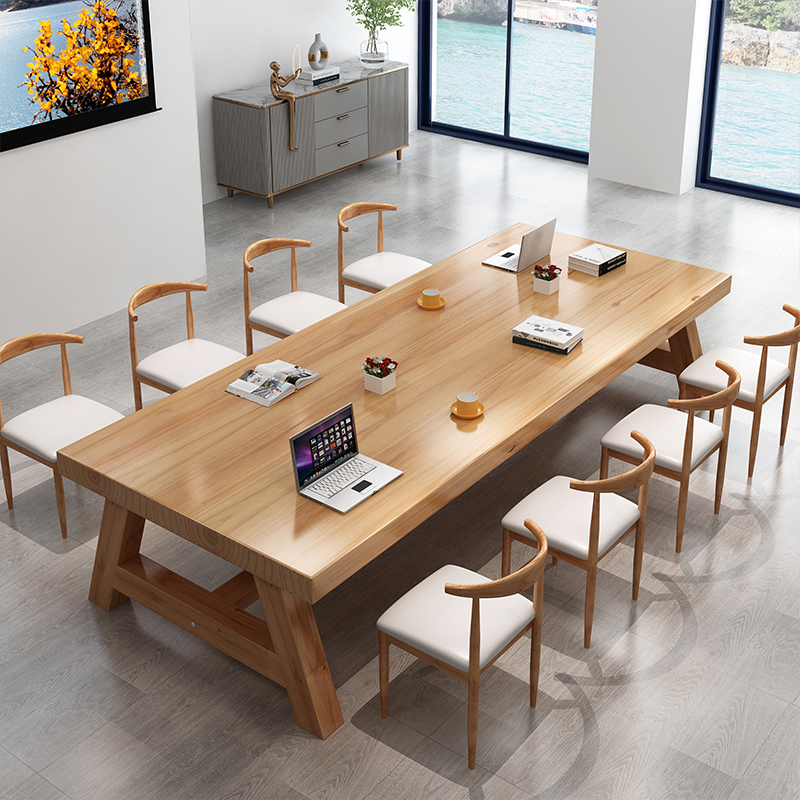 实木会议桌长桌简约办公桌椅组合小型会议室洽谈桌长条桌子工作台
