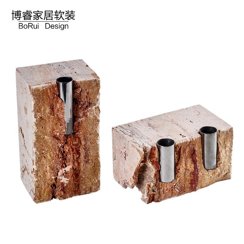 现代大理石花瓶摆件民宿酒店客餐厅桌面复古怀旧侘寂风软装插花器