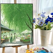 春天柳枝数字油画手工diy油彩画填充涂色高级感手绘丙烯装 饰画