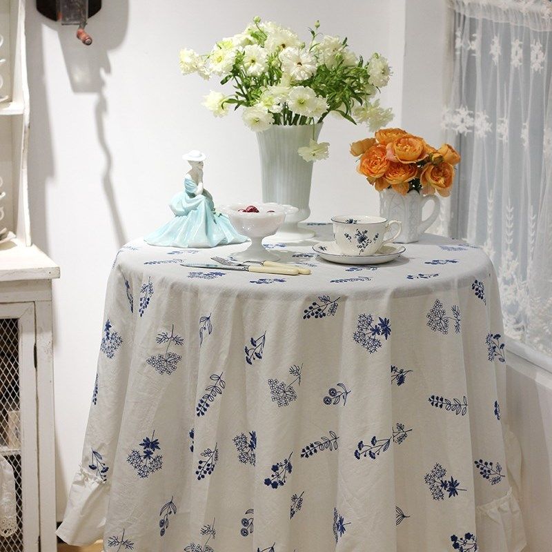 法式绣花青花叶子荷叶边桌布盖巾茶几餐桌电视柜边柜防尘布小清新,居家布艺,桌布,淘宝优惠券,粉丝福利购,淘宝优惠卷