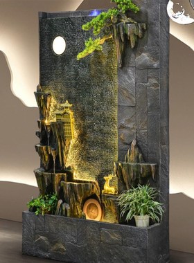 假山流水办公室客厅喷泉水幕墙循环水轮庭院装饰山水造景落地摆件