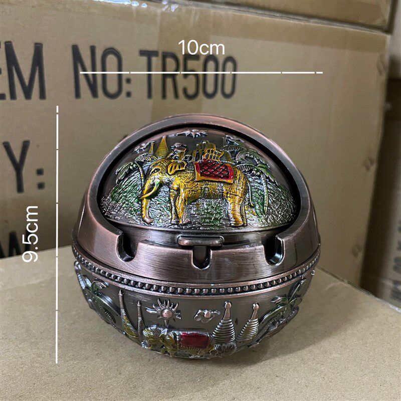 不易褪色烟灰缸爆款金属家用带盖防风球形烟缸结婚礼品酒店网咖