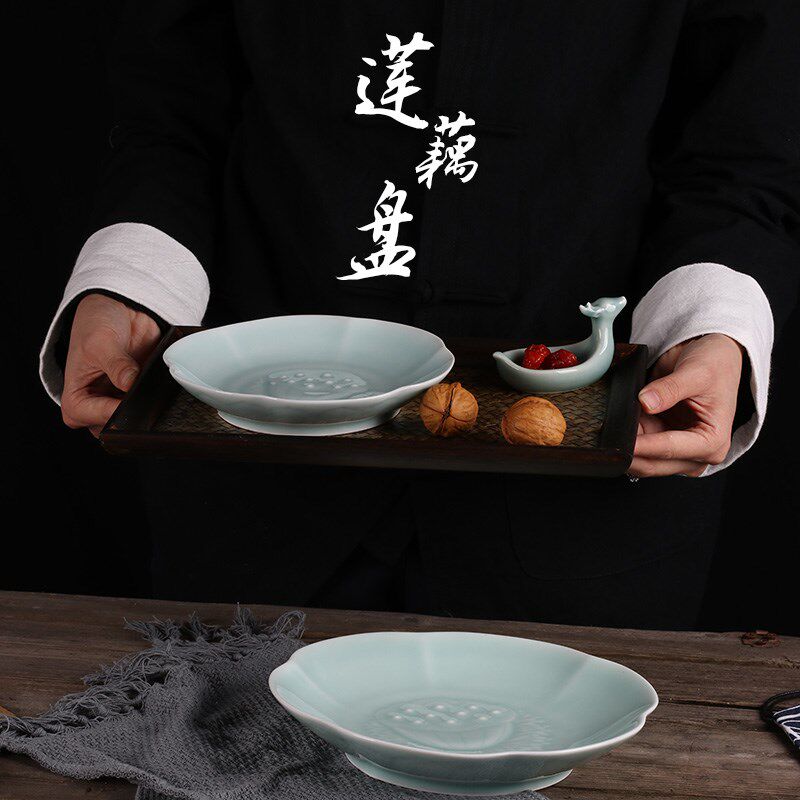 青瓷盘子炒菜盘家用2024新款陶瓷创意凉菜盘酒店摆台中式餐具龙泉