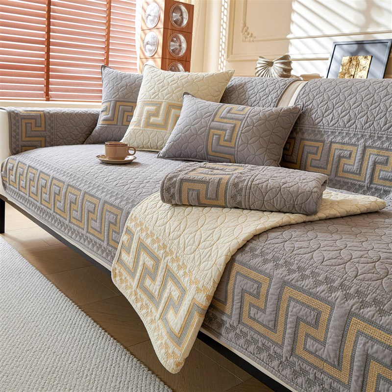 全棉刺绣沙发垫四季通用防滑2024新款实木中式直排沙发套罩盖布巾