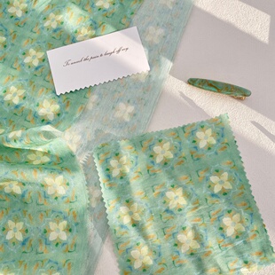 森系薄荷绿小花纯棉布料发饰女装 饰 diy布亦森系家居装