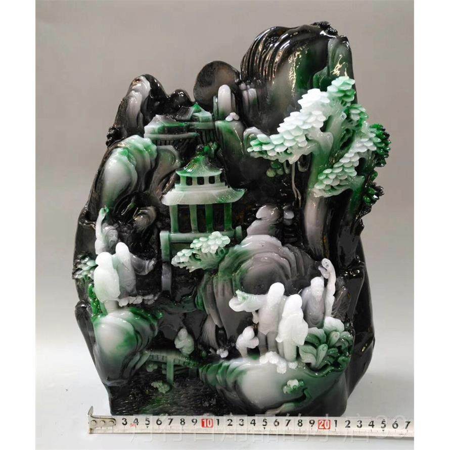 正品独玉山雕工艺件品岫玉山仿水摆件翡翠原石 摆独山玉石
