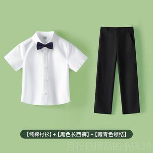 女纯棉班服男童衬衫 白衬衫 礼 中小学生大合朗诵演出服儿唱短袖 正品