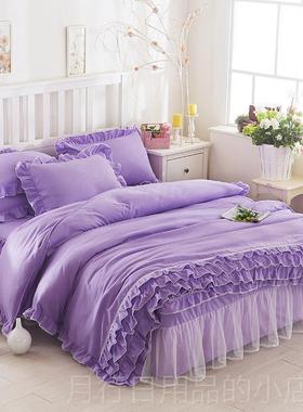 正品k型公丝主拉蕾纯丝蕾床罩床裙式四件套色丝被套床罩1.5/1.84