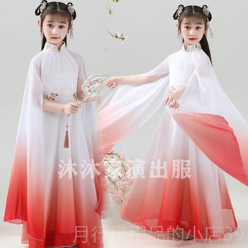 正品女童艺红色奏古演出服中国风儿童弹古筝筝演出服中大童考民乐图片