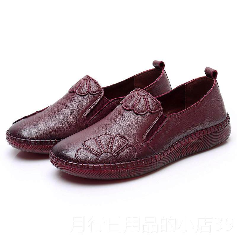 正品真皮女鞋软底舒适防滑牛妈筋底妈鞋春秋中款老年单鞋平底年中
