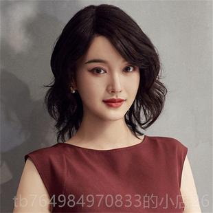 正品发女中发2023时年尚新假款真发网红长卷发锁骨长短发自然全头