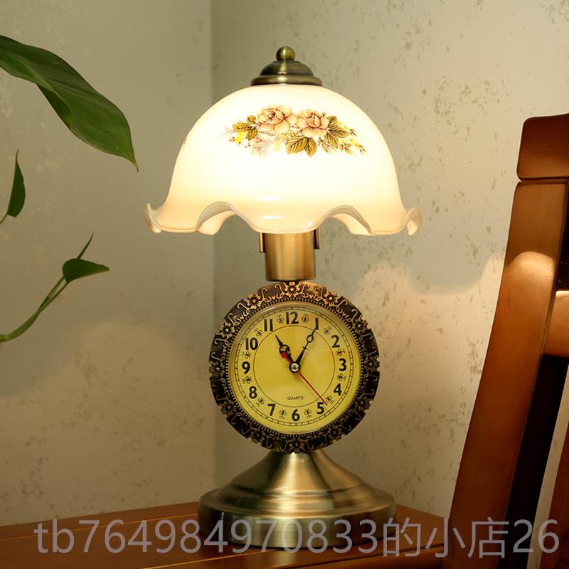 正品欧式彷古室床头灯美式怀旧卧中国书风客厅房灯可光奢华钟表调