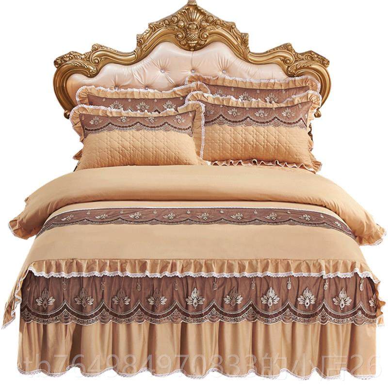 正品欧式全棉棉加厚床款裙四件套被蕾丝床罩夹式纯棉荷叶边套床上