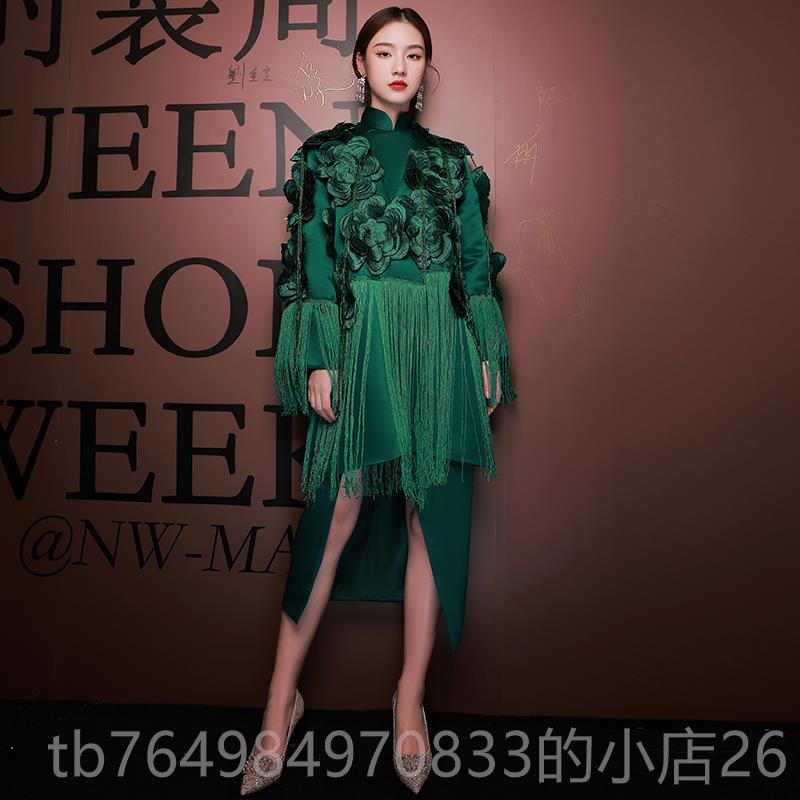 正品袍203年新款中国2风走演旗出主持人年会秀晚礼服女宴会气质高