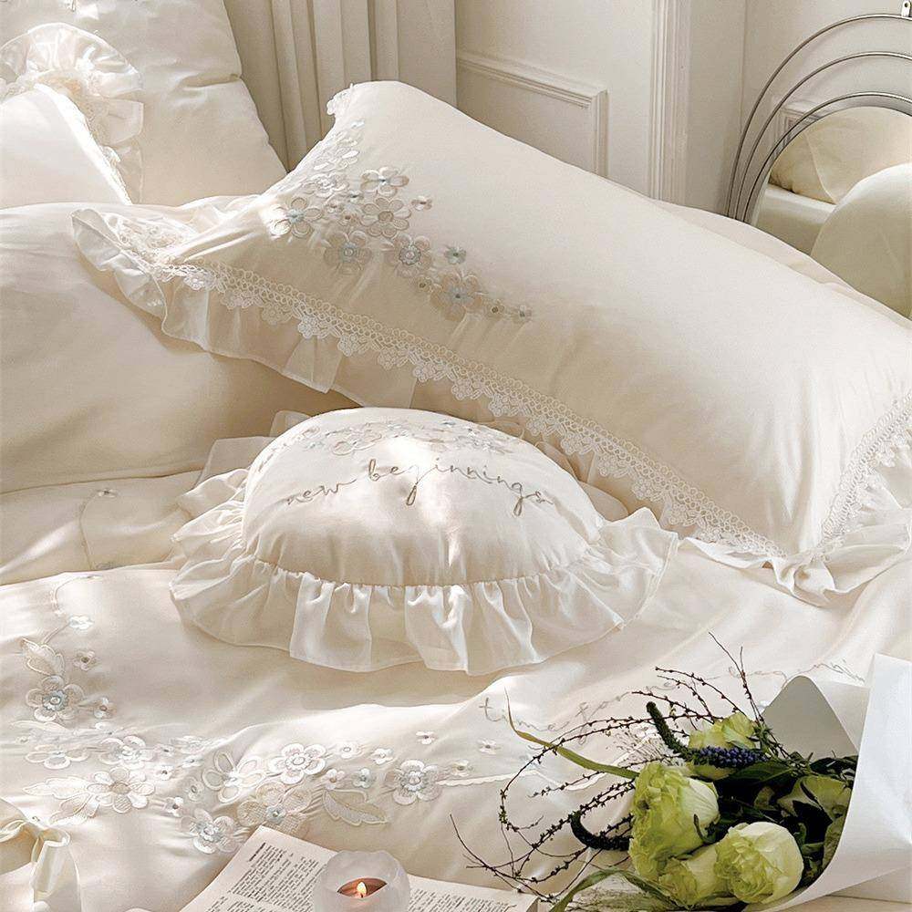 温柔公主风立体蝴蝶结绣花60奥地利天丝女生款别墅风卧室丝滑套件