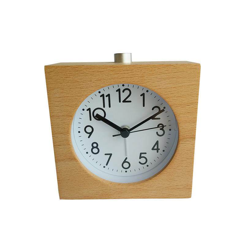 实木木制夜光静音石英座钟 木头闹钟 带夜光贪睡闹钟懒人钟