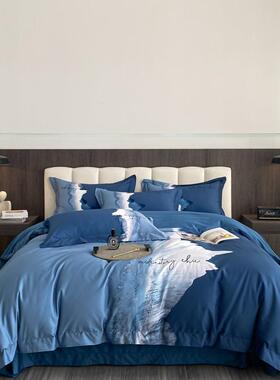 轻奢高端100支阿克苏长绒棉数码印花四件套 奢华纯棉刺绣全棉套件