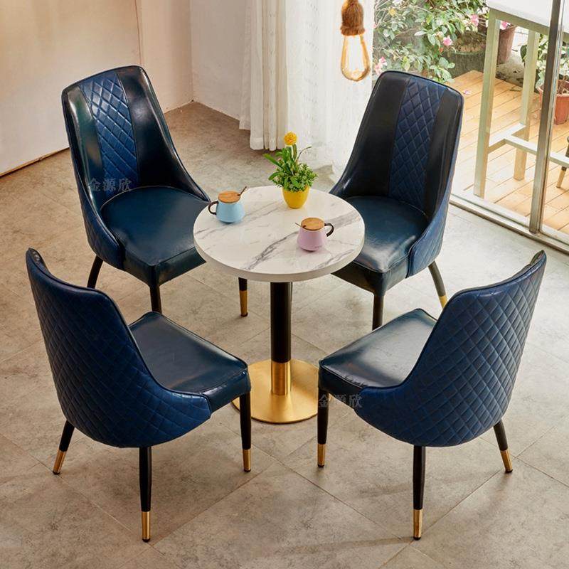 简约售楼处洽谈桌椅现代轻奢皮质铁艺西餐厅咖啡厅休闲桌椅靠背椅