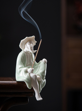 创意陶瓷人物姜太公钓鱼翁摆件家居客厅鱼缸摆设景观假山流水饰品