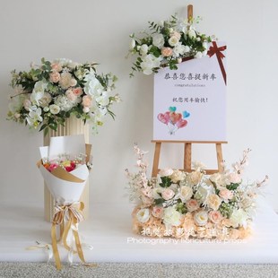 交车仪式布置橱窗婚礼花柱仿真花摆件假花4s店迎宾PVC牌纸柱装饰