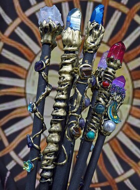 单头水晶方糖权杖紫水晶元素仙女棒仪式道具祭坛摆件月亮太阳配件