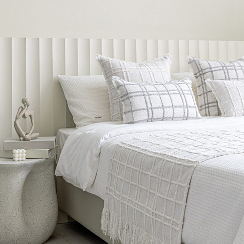 侘寂风简约棉麻格子流苏靠枕垫搭毯样板间民宿床旗床尾巾床上用品