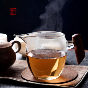 陶回匠人  耐热玻璃木把公道杯匀杯功夫茶道零配分茶器茶海公杯