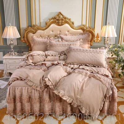 欧套式全棉夹棉丝床裙款加四件床蕾上用2081品纯棉厚床罩4件套被