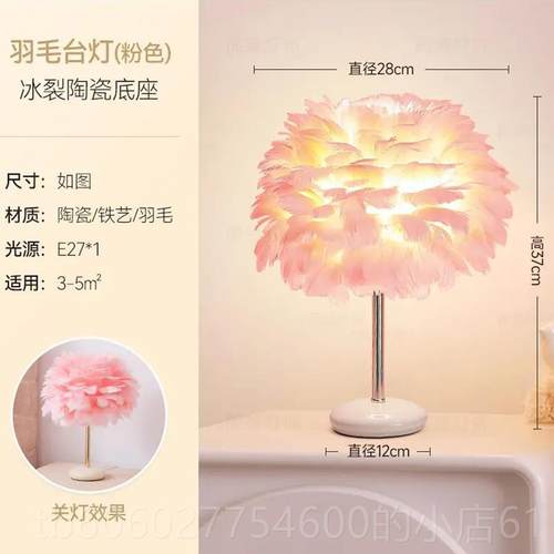 轻奢冰裂生陶瓷羽毛台灯FS-YH608女卧室护眼装台灯床饰头灯温馨浪