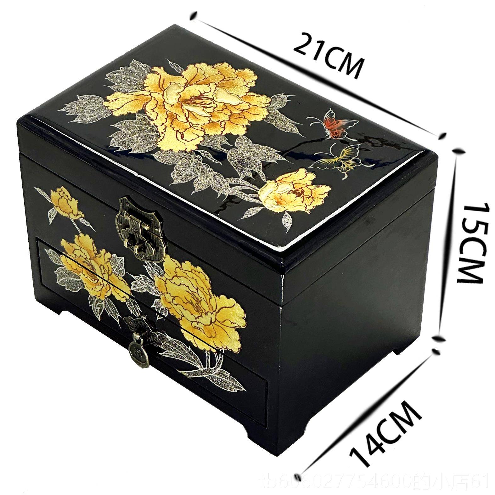 陪嫁器平遥首饰金盒婚结婚礼盒三金嫁妆盒EMX木质彩礼漆盒订新娘