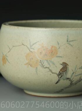 手艺人手绘秋画大真型洗笔古玩摆31336件景德镇陶洗中国水碗瓷书