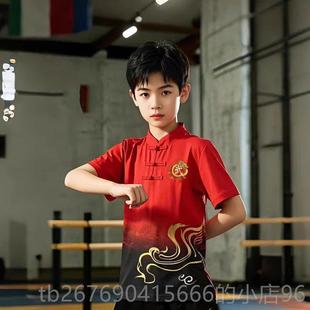 高档儿童术服短袖练功服散打抟击训服夫比赛练服彩服功中国风演武
