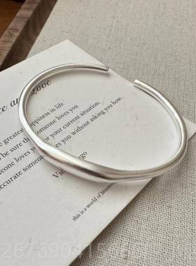 高档重s925工纯银则不规个手性流线银手镯小众简约镯子开口镯女银