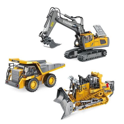 遥控合金工程车 11通儿童仿真挖掘机电动玩具车声光自卸车推土机