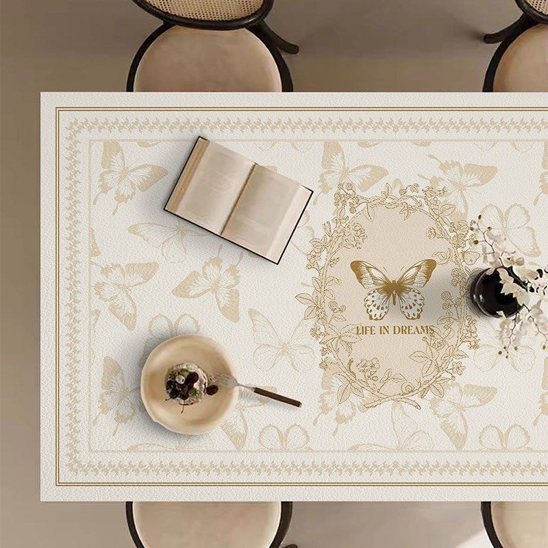 法式奶油风餐桌桌垫防水防油防烫免洗茶几垫皮革书桌垫蝴蝶桌布,居家布艺,桌布,淘宝优惠券,粉丝福利购,淘宝优惠卷