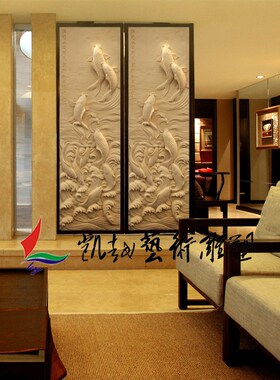 人造砂岩浮雕壁画立体沙雕玄关外墙砂岩雕塑砂岩砖雕刻鲤鱼跃龙门