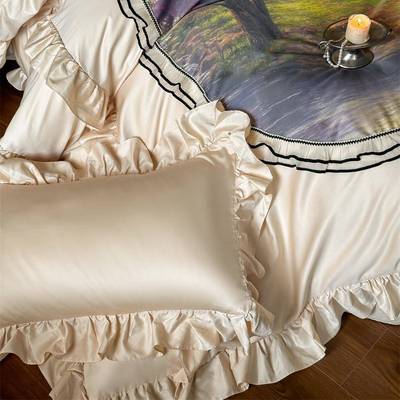 法风复古长绒棉四件套套纯棉花边油画SZI公主被式床单床裙床品