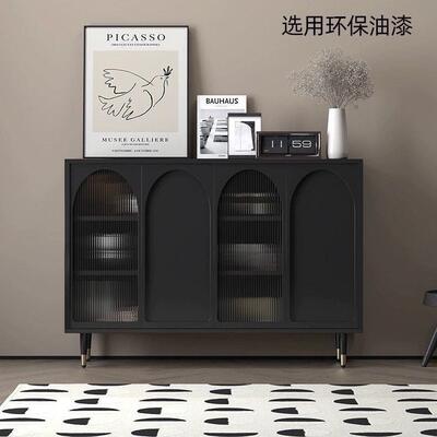 Y曗1现代简餐柜黑色储物柜置物边柜客厅茶水酒柜玄关柜宅约FLZ寂
